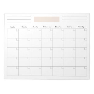 Blank Monthly Calendar Planner Notepad