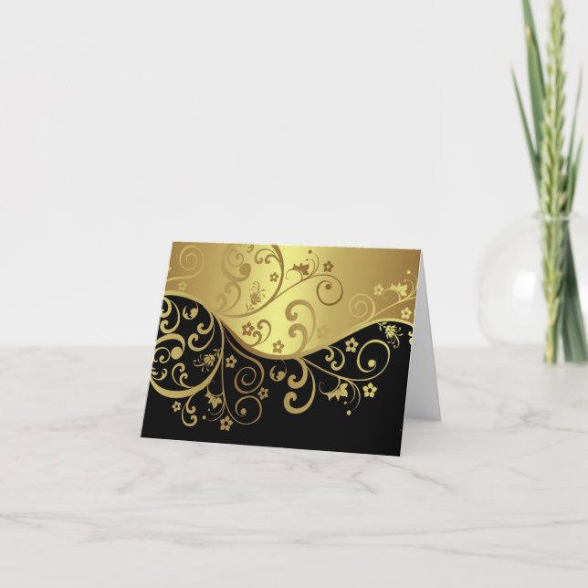 Blank Note Card--Black & Gold Swirls Card (Front)