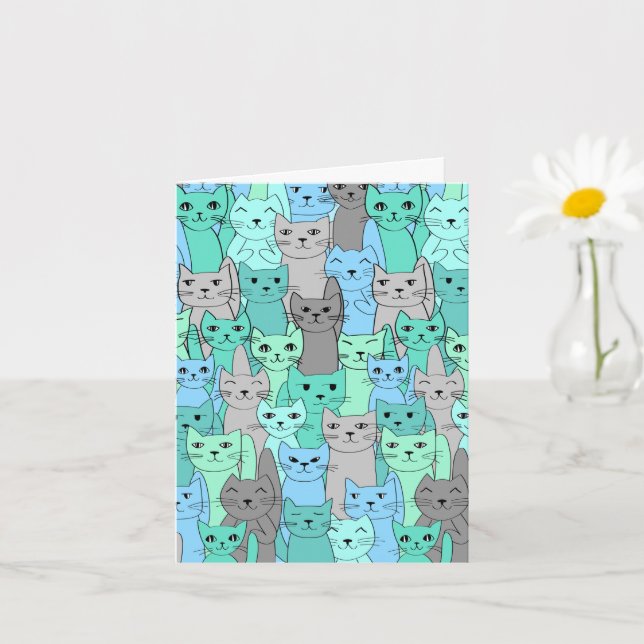 Blank Note Card: Many Colorful Cats Card (Small Plant)
