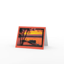 Blank Note Card with Sunset over Lake