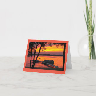 Blank Note Card with Sunset over Lake