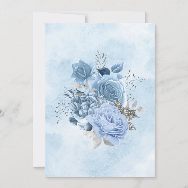 Blank Pale Blue Watercolor Flowers Announcement (Front)