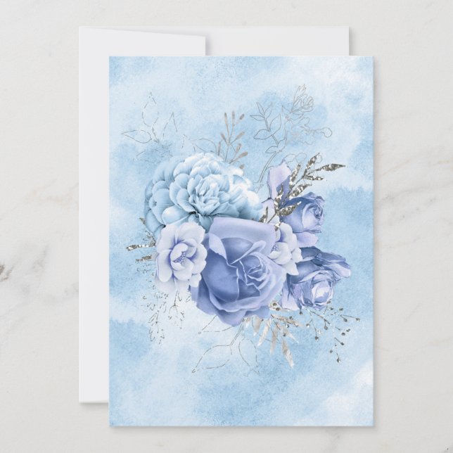 Blank Pale Blue Watercolor Flowers Announcement (Front)