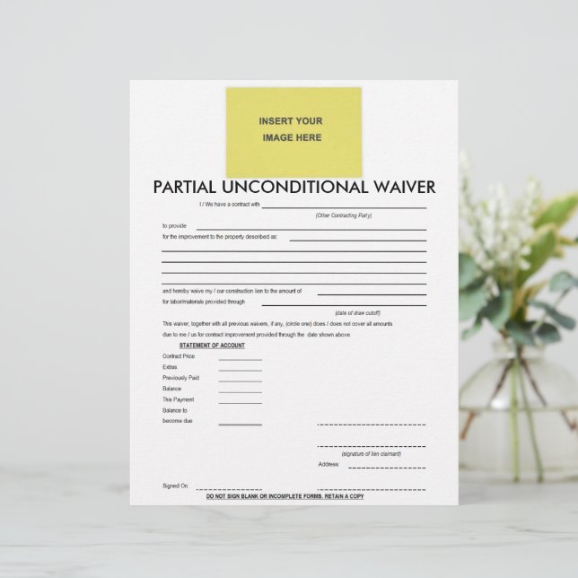 Blank Partial Unconditional Waiver Form (Standing Front)