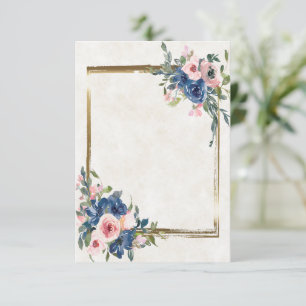 Blank Pink and blue floral with gold frame  Invitation