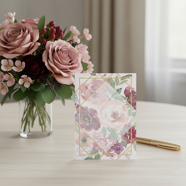 Blank Pink floral and gold geometric wedding  Invitation (Creator Uploaded)