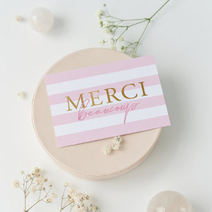 Blank Pink Stripes Merci Folded Thank You Cards