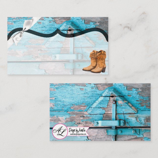 Blank Place Cards Blue Wood Barn Door Boots (Front/Back)