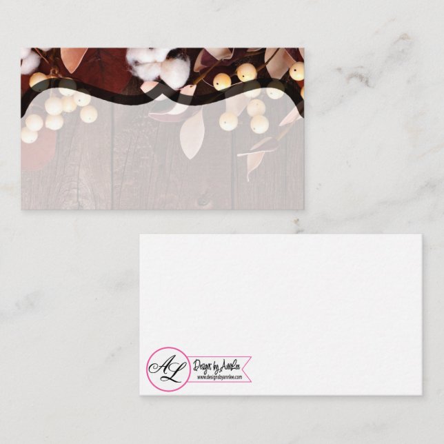 Blank Place Cards Cotton Branch on Dark Wood Stem (Front/Back)