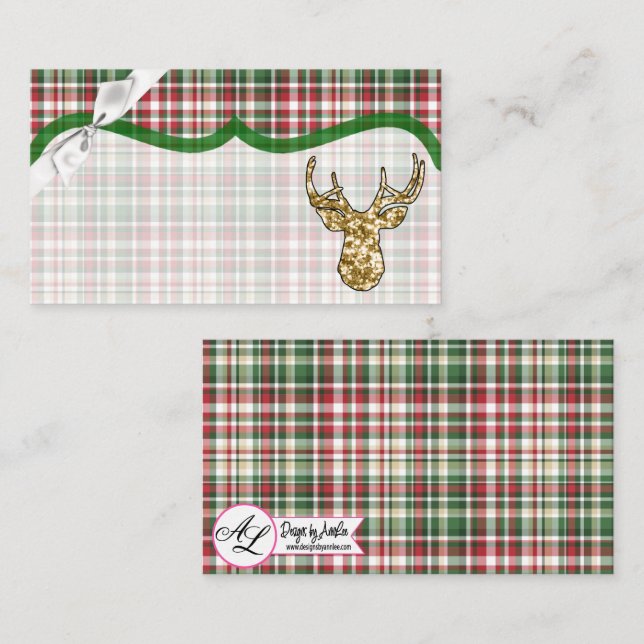 Blank Place Cards Gold Glitter Reindeer Plaid Buck (Front/Back)