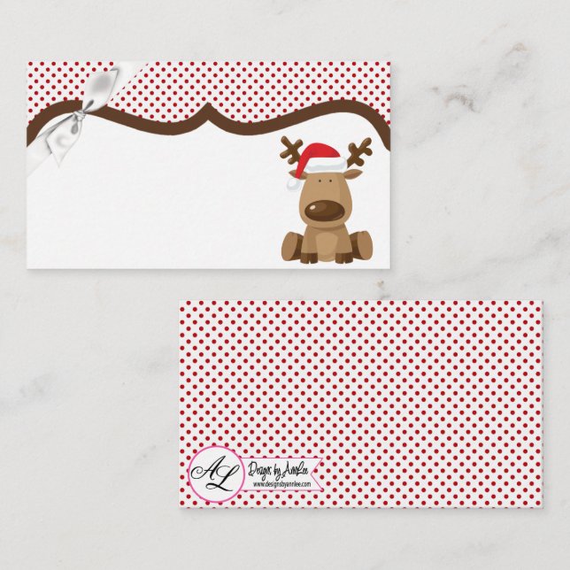 Blank Place Cards Reindeer Christmas XMAS Polka Do (Front/Back)