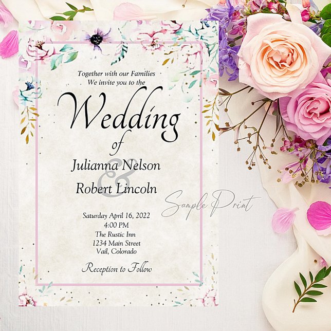 Blank Pretty Pink and purple floral wedding   Invi Invitation (Creator Uploaded)