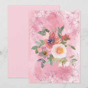 Blank Pretty Pink Watercolor Flowers  Announcement