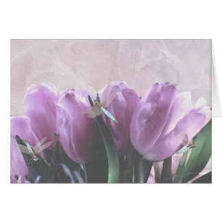 Blank Purple Tulip Aqua Dragonflies Card