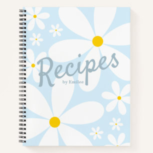 Blank Recipe Book   Elegant Daisy Flowers (Blue)