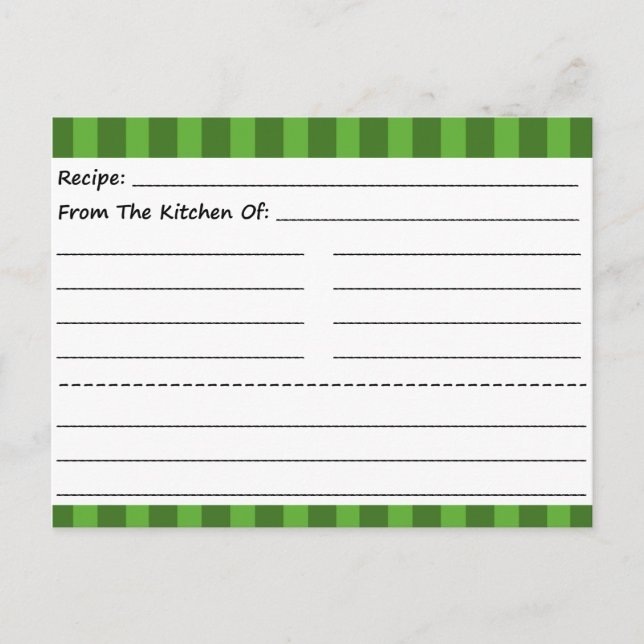 Blank Recipe Cards: Green Stripes Postcard (Front)