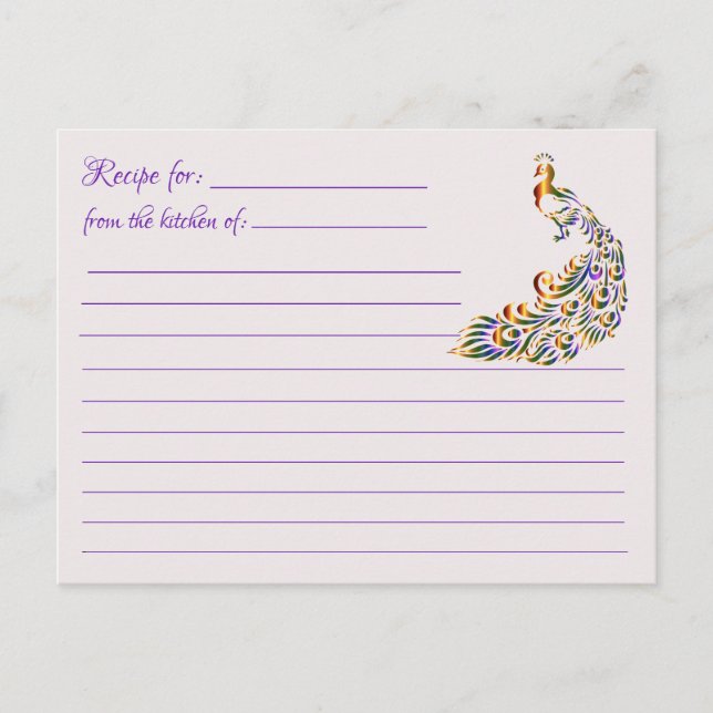 Blank Recipe Cards: Multicolor Peacock Postcard (Front)