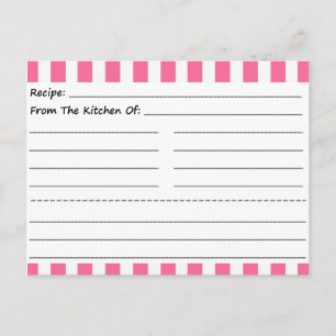 Blank Recipe Cards: Pink & White Stripes Postcard