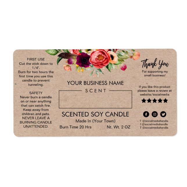 Blank Rectangle Kraft Soy Candle Labels (Front)