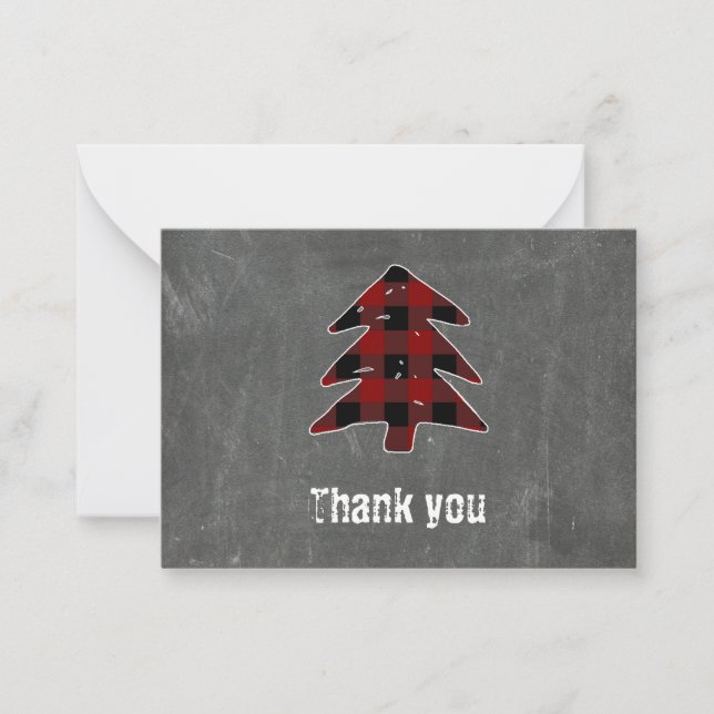 Blank Red Buffalo Plaid Merry Christmas Thank You Card (Front)