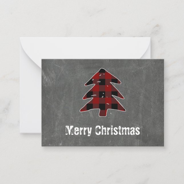 Blank Red Buffalo Plaid Merry Christmas Thank You Card (Front)