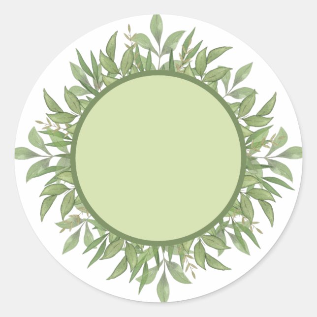 Blank Round watercolor green leaf Spice jar Labels (Front)