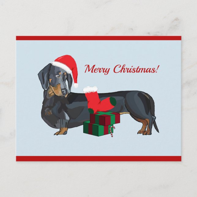 Blank Santa Dachshund Christmas Postcard (Front)