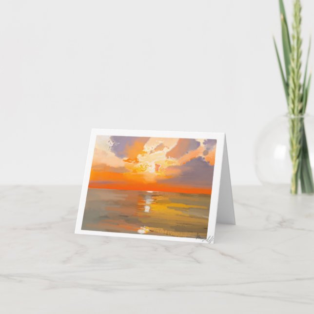 Blank Sea Skyline Card- Gorgeous Sunset Art Holiday Card (Front)