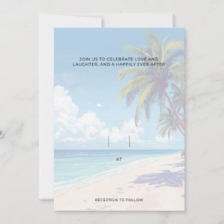 Blank Seaside Summer Blue Elegant Pretty Wedding  Invitation