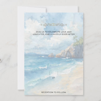 Blank Seaside Summer Blue Pretty Wedding  Invitation