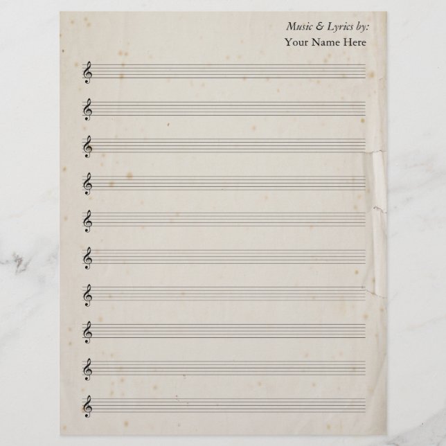 Blank Sheet Music 10 Stave Antique Torn Paper (Front)
