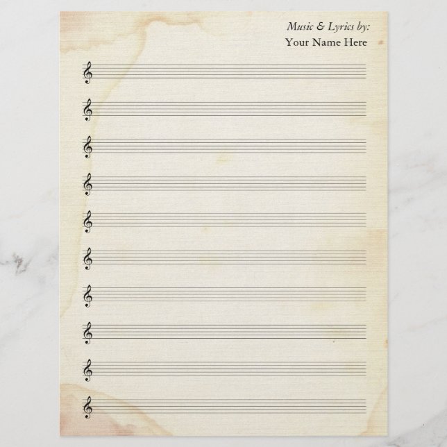 Blank Sheet Music 10 Stave Old Stained Paper (Front)