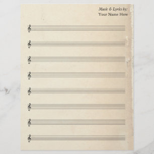 Blank Sheet Music 8 Stave Vintage Old Book Page