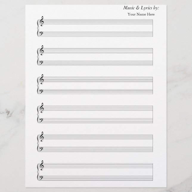 Blank Sheet Music Piano 6 Stave (Front)