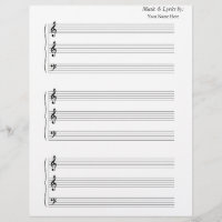 Blank Sheet Music Trumpet Trombone 2 G's 1 F with
