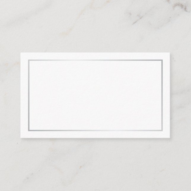 Blank Silver and White Wedding Place Card (Front)