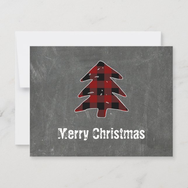 Blank Small Red Buffalo Plaid Merry Christmas Holiday Card (Front)
