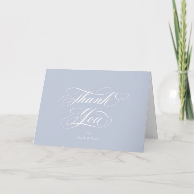 Blank Soft Blue Elegant Script Graduation Thank You Card (Front)