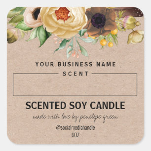 Blank Space Kraft Floral Scented Soy Candle Labels