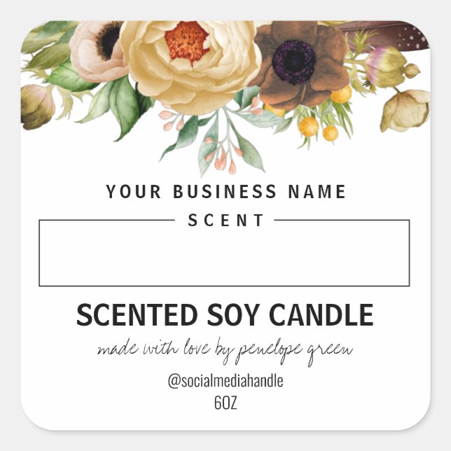 Blank Space White Floral Scented Soy Candle Labels (Front)