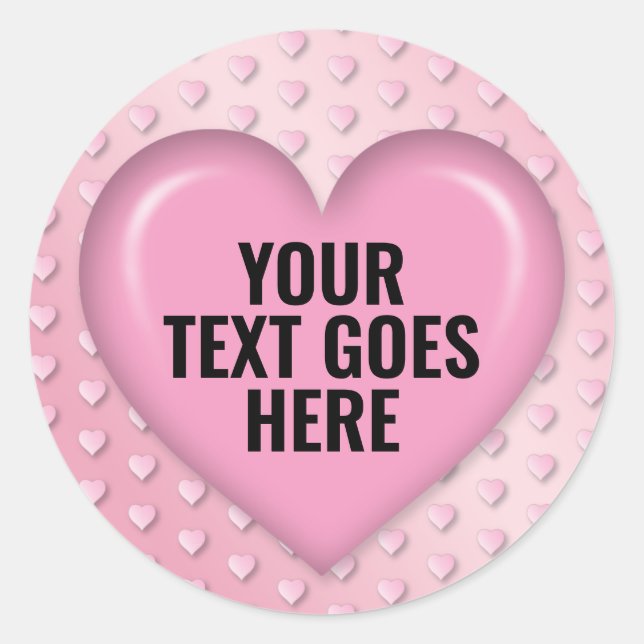 Blank Template Pink Heart Add Your Text Classic Round Sticker (Front)