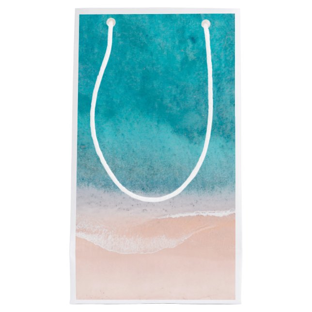 Blank Template Seaside Beach Blue Sea Sand Elegant Small Gift Bag (Front)