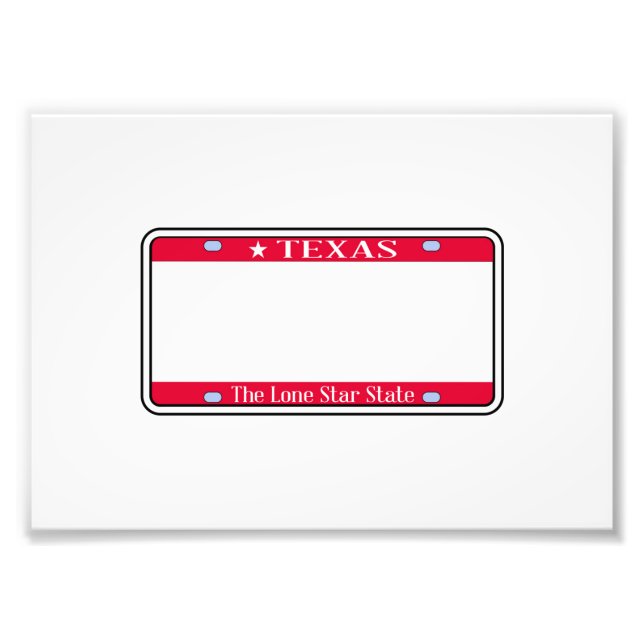 Blank Texas State License Plate Photo Print (Front)