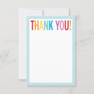 BLANK THANK YOU colourful rainbow letters blue