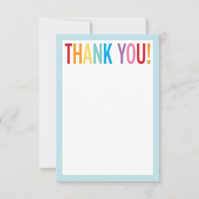 BLANK THANK YOU colourful rainbow letters blue Card (Front)