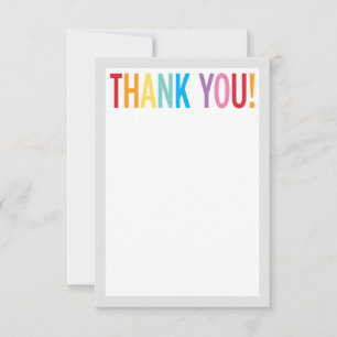 BLANK THANK YOU colourful rainbow letters grey Card