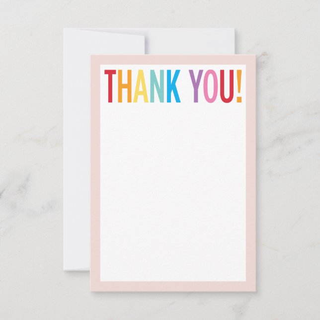BLANK THANK YOU colourful rainbow letters pink (Front)
