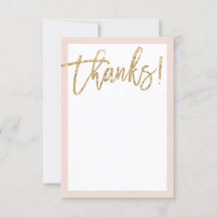 BLANK THANK YOU gold glitter script blush pink