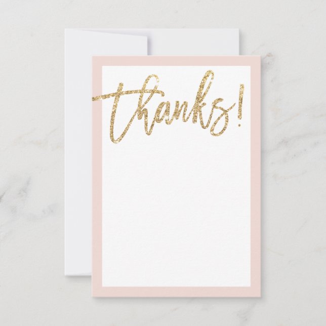 BLANK THANK YOU gold glitter script blush pink Card (Front)