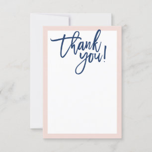 BLANK THANK YOU hand lettered script blush navy Card